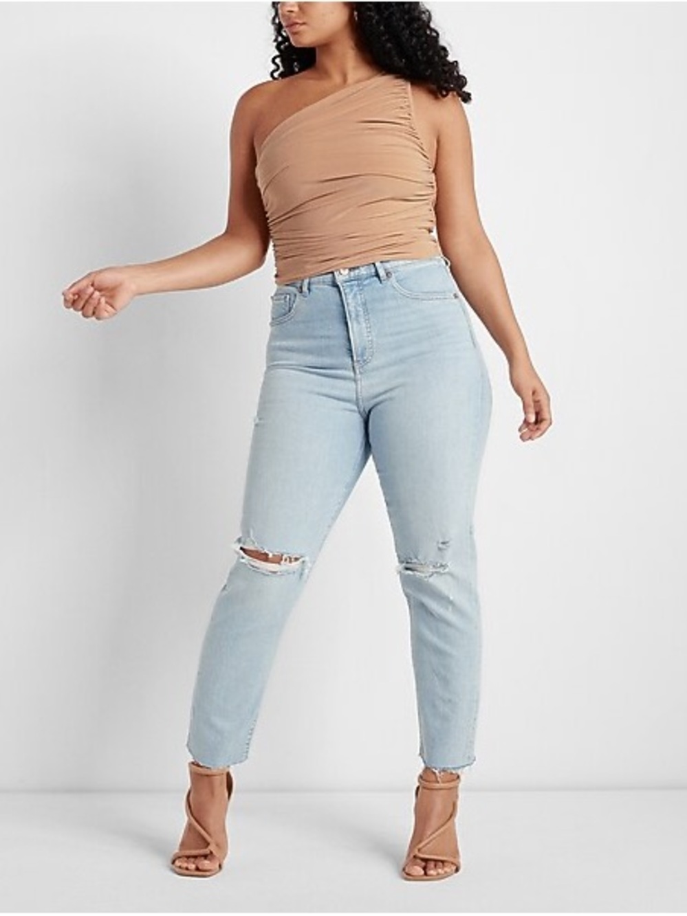 Express Light Blue Straight-Leg High-Rise Jeans